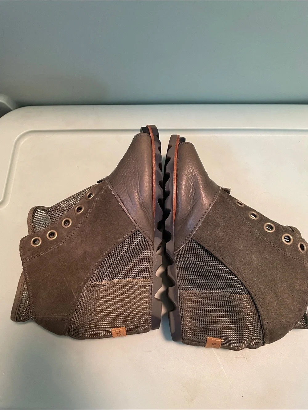 Sorel Wedge Peep-Toe Mesh Ankle Boots - Olive Green